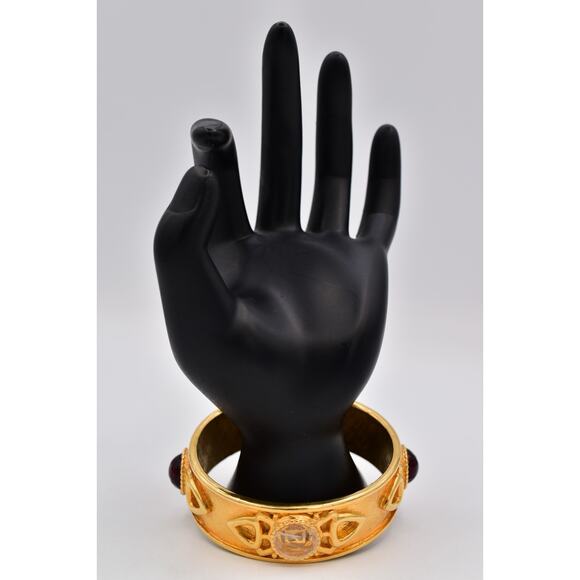 Fendi Vintage Gripoix Bangle Bracelet Red Brushed Gold Heavy Signed AS IS Bin7 - Picture 8 of 12